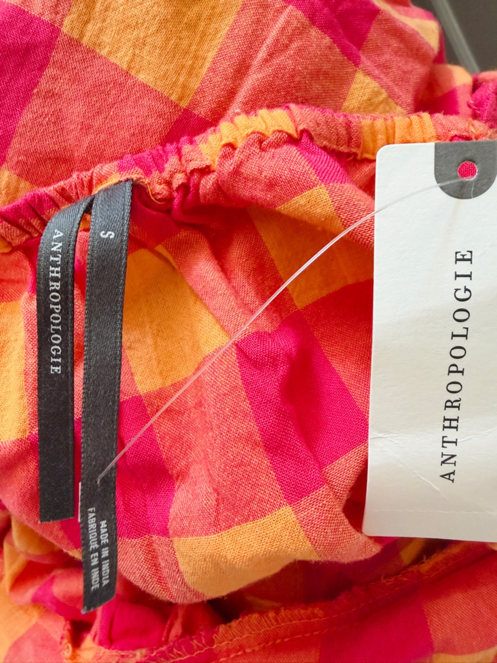 NWT By Anthropologie Apron Mini Nap Dress - Pink Orange Check - Picture 6 of 6